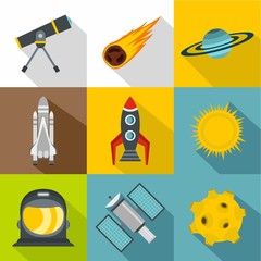 Space icons set. Flat illustration of 9 space vector icons for web