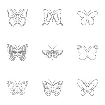 Insects butterflies icons set. Outline illustration of 9 insects butterflies vector icons for web