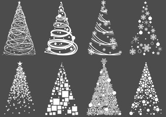 Set of Abstract Christmas Tree - Modern Design Element Illustrations for Your Xmas Project, Vector