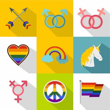 Culture LGBT icons set. Flat illustration of 9 culture LGBT vector icons for web