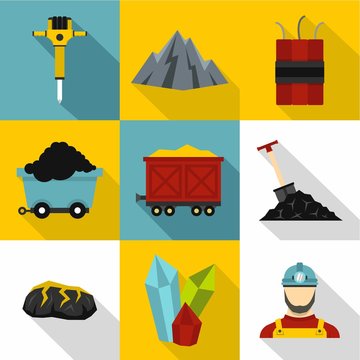 Coal icons set. Flat illustration of 9 coal vector icons for web