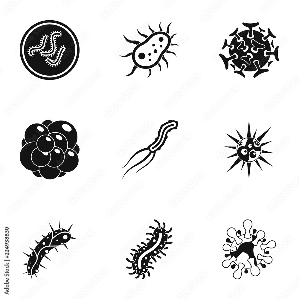 Poster viruses icons set. simple illustration of 9 viruses vector icons for web