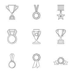 Rewarding icons set. Outline illustration of 9 rewarding vector icons for web