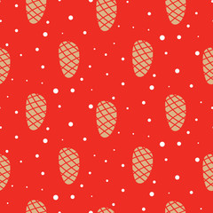 Pine cone winter red seamless pattern.