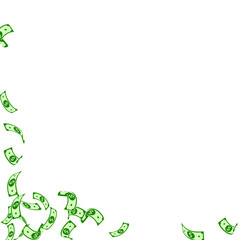 American dollar notes falling. Sparse USD bills on white background. USA money. Classy vector illust