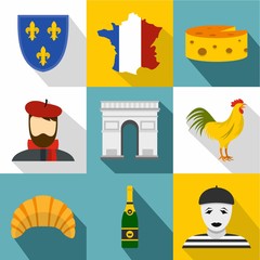 France icons set. Flat illustration of 9 France vector icons for web