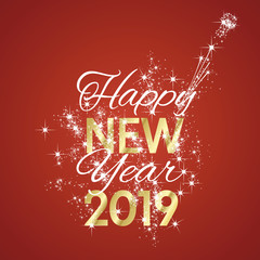 Fototapeta na wymiar 2019 Happy New Year firework red background vector