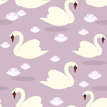 white swans seamless vector pattern lilac