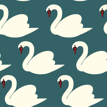 white swans seamless vector pattern