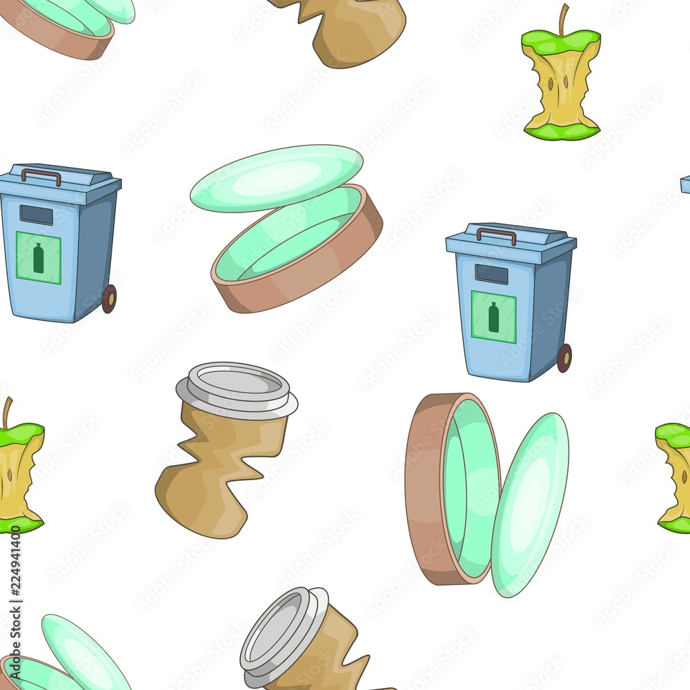 Poster types of waste pattern. cartoon illustration of types of waste vector pattern for web