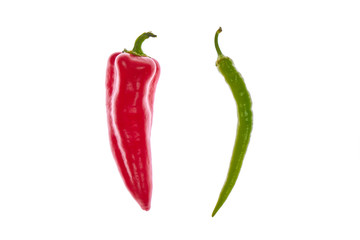 Green and red peppers isolated on white background