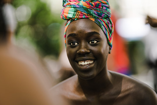 Smiling woman wearing headscarf