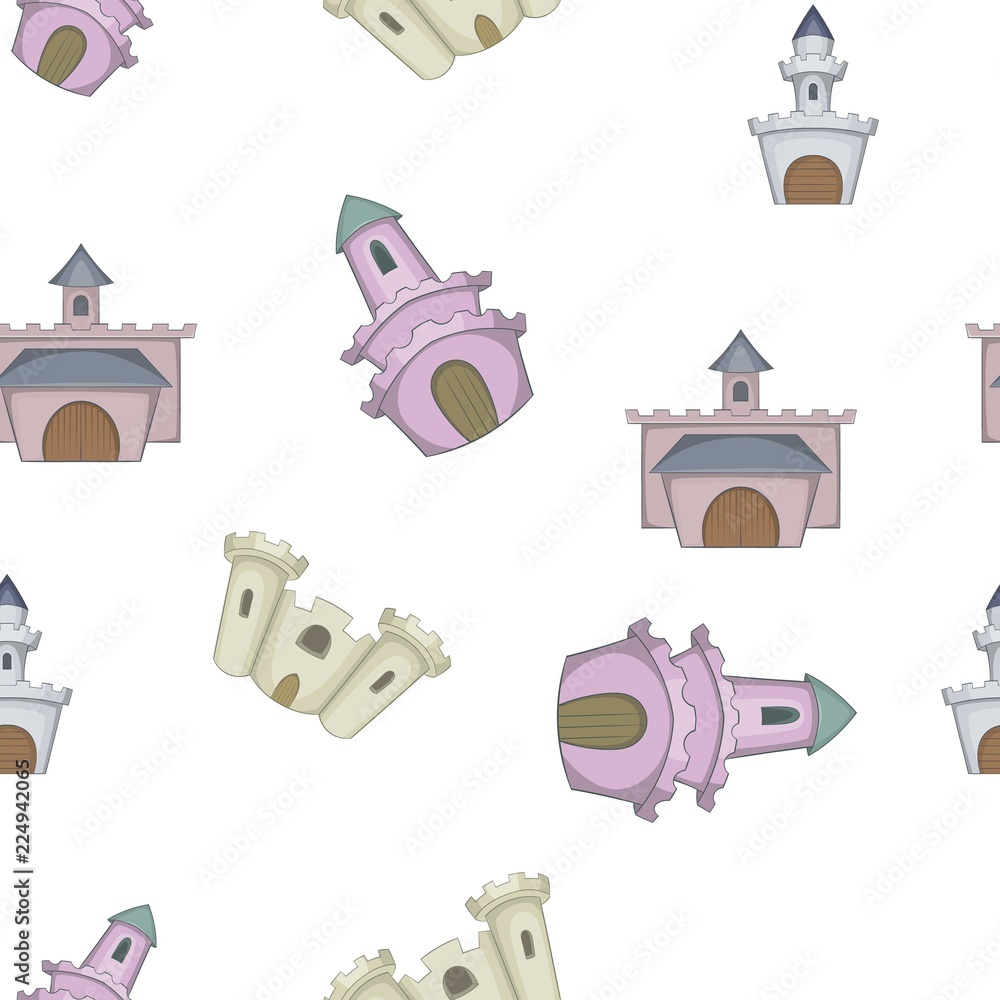 Poster types of castles pattern. cartoon illustration of types of castles vector pattern for web