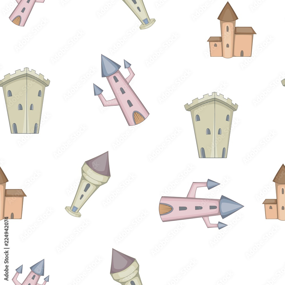 Poster medieval castles pattern. cartoon illustration of medieval castles vector pattern for web