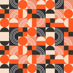 Geometric pattern in bright color blocks.