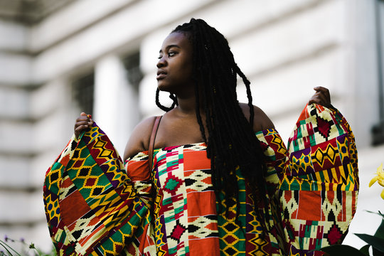 Woman in colorful dress