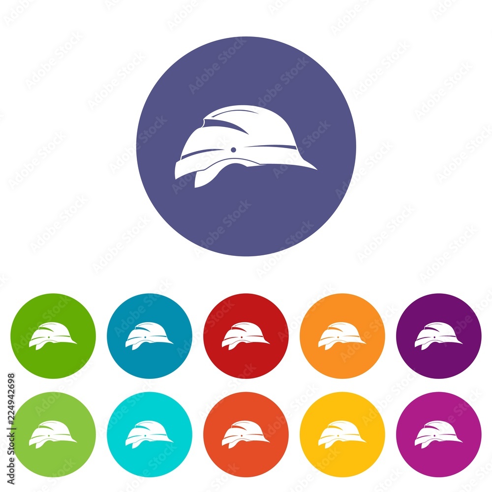 Poster hardhat set icons in different colors isolated on white background