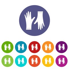 Protective gloves set icons in different colors isolated on white background