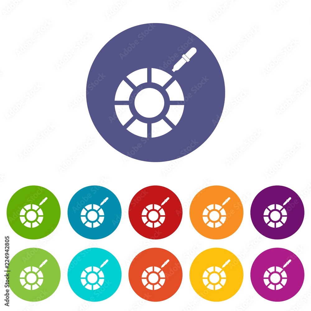 Poster color picker set icons in different colors isolated on white background