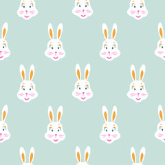 Cute bunny baby blue seamless vector pattern.