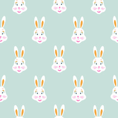 Cute bunny baby blue seamless vector pattern.