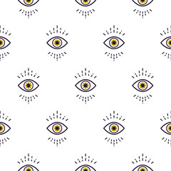 Naklejka premium Trendy white hipster abstract eye pattern vector background.