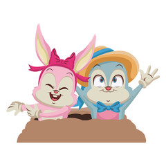 Rabbits couple cartoon