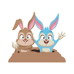 Rabbits couple cartoon