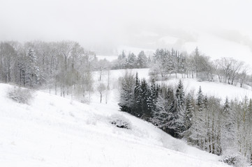 Snowy hills and valleys