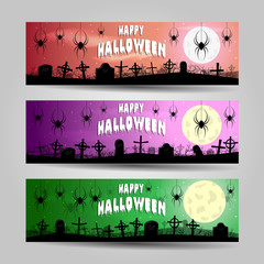 Obraz premium Three horizontal Halloween banners detailed vector set