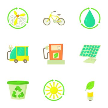 Environment icons set. Cartoon illustration of 9 environment vector icons for web