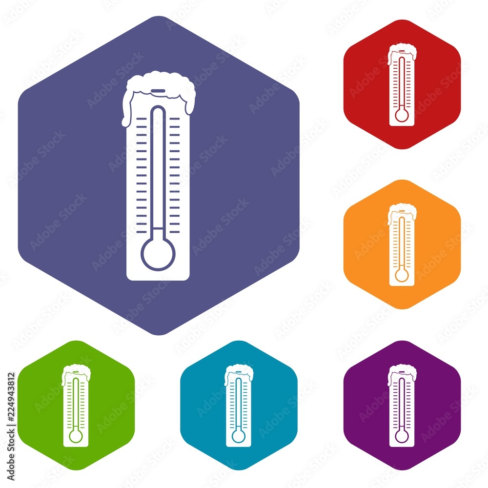 Poster thermometer icons set rhombus in different colors isolated on white background