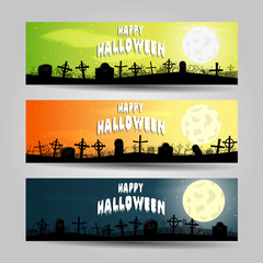 Three horizontal Halloween banners detailed vector set