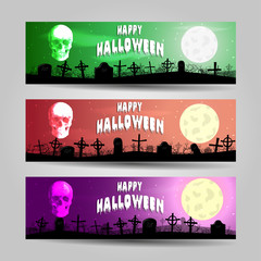 Three horizontal Halloween banners detailed vector set