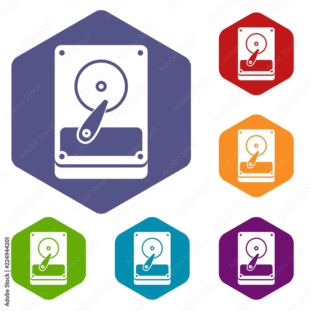 Poster hdd icons set rhombus in different colors isolated on white background