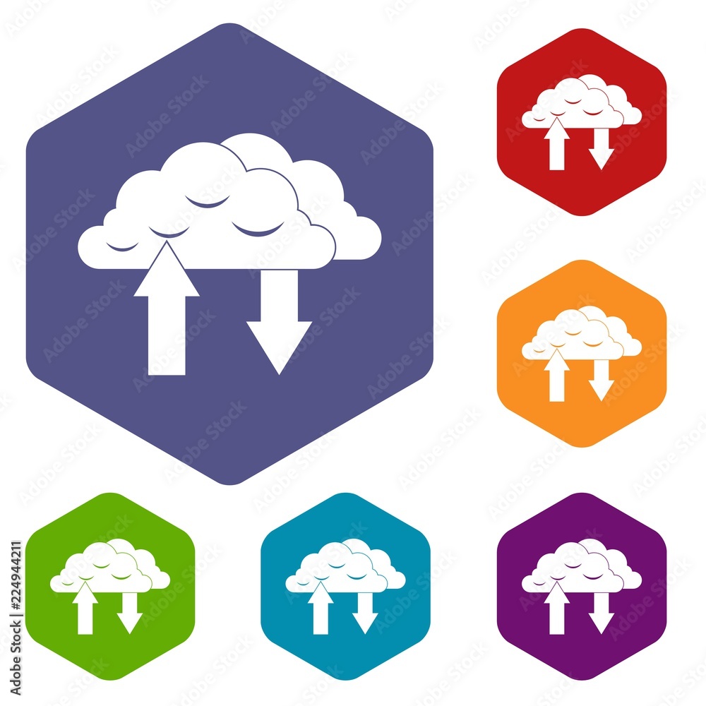 Aufkleber clouds with arrows icons set rhombus in different colors isolated on white background