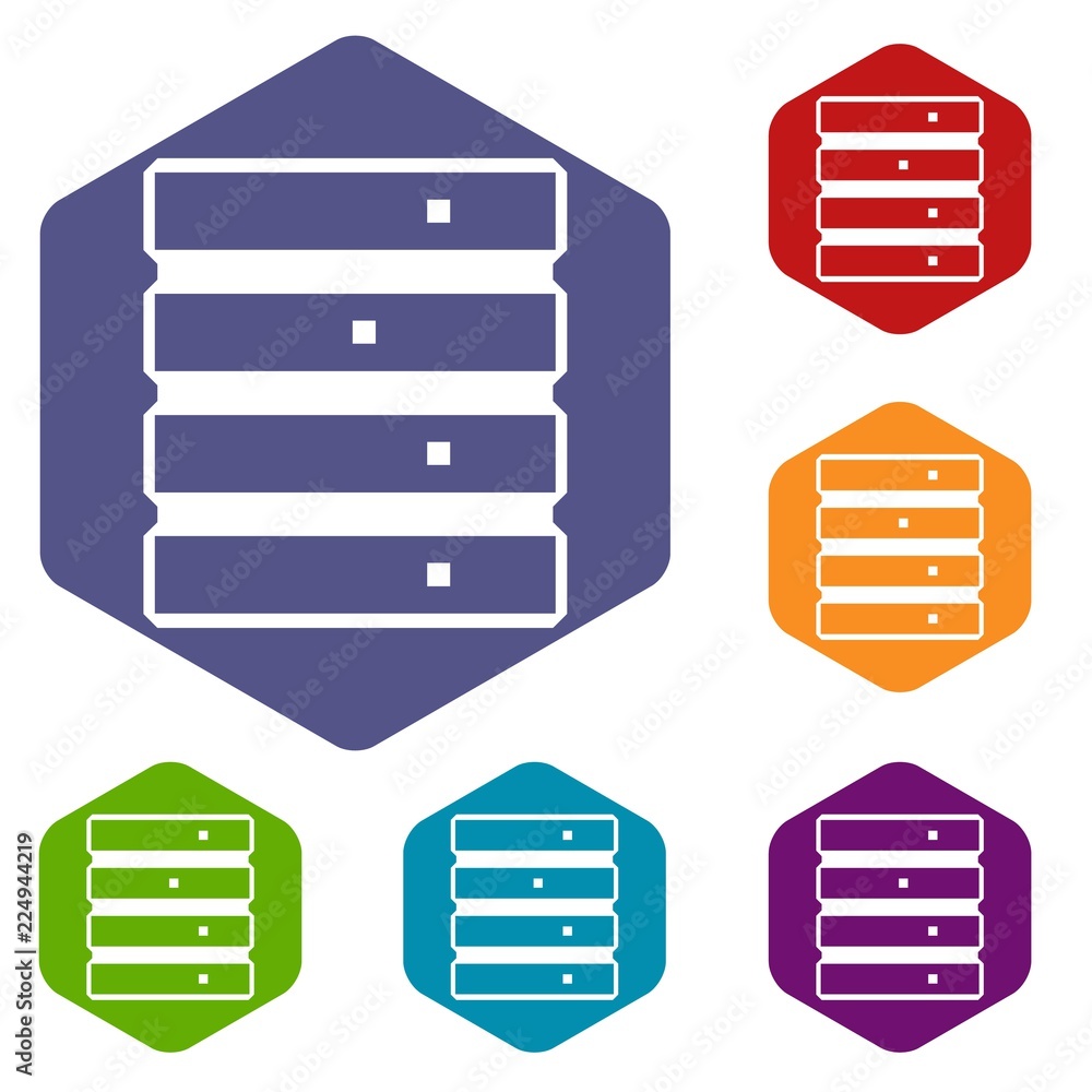 Poster Database icons set rhombus in different colors isolated on white background