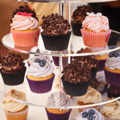 Closeup of delicious Norwegian muffins with cream and various fillings. Celebrating May 17