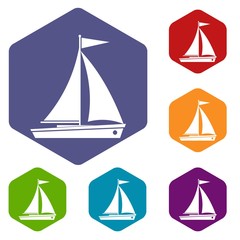 Yacht icons set rhombus in different colors isolated on white background