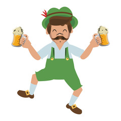 Bavarian man holding beer cups