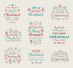 Christmas wishes with decorations - collection. Vector.