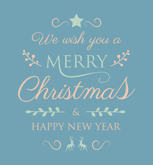 Christmas card with decorative text and ornaments. Vector.