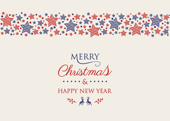 Decorative Christmas card with seasonal ornaments. Vector.