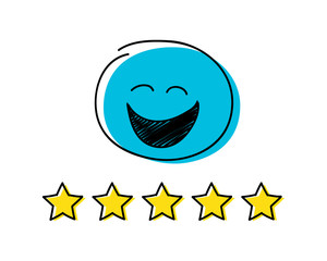 Obraz premium Rating icon - five stars. Blue coloured happy stickman. Vector.