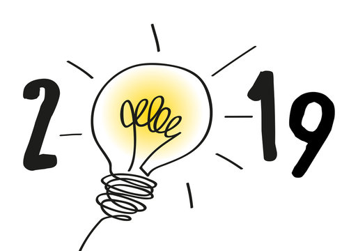 Le concept d’une idée lumineuse pour la nouvelle année, ouvre de nouvelles perspectives pour 2019