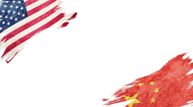 Flags of USA and China on white background