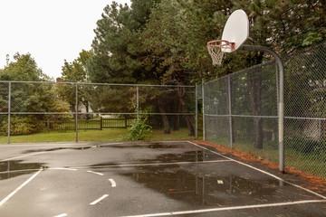 Basketball court in rain.