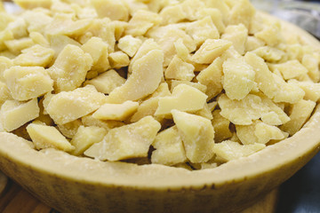 Many pieces of Italian Parmesan cheese Grana Padano