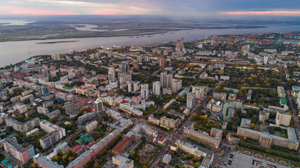 Fototapeta na wymiar Khabarovsk, the city center . the view from the top. filmed with a drone . Lenin square, Dynamo Park, Ussuri Boulevard