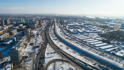 Khabarovsk road junction . the view from the top. taken by drone. prospect 60 years of October .